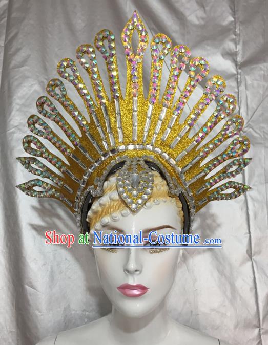 Top Grade Professional Stage Show Catwalks Brazil Halloween Crystal Headpiece, Brazilian Rio Carnival Samba Opening Dance Modern Fancywork Headwear for Women