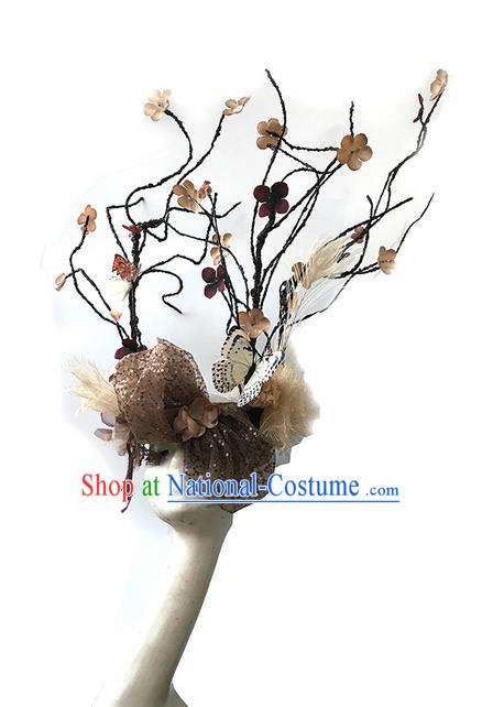 Top Grade Chinese Theatrical Luxury Headdress Ornamental Flowers Headwear, Halloween Fancy Ball Asian Traditional Headpieces Model Show Hair Accessories for Women