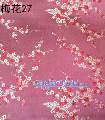 Asian Chinese Traditional Embroidery Plum Blossom Pink Silk Fabric, Top Grade Brocade Embroidered Tang Suit Hanfu Dress Fabric Cheongsam Material