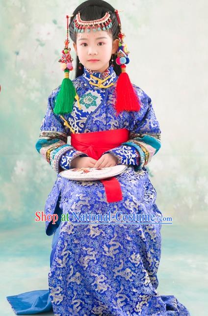 Traditional Ancient Chinese National Minority Princess Costume, Mongol Nationality Children Elegant Hanfu Clothing Mongolian Robe for Kids