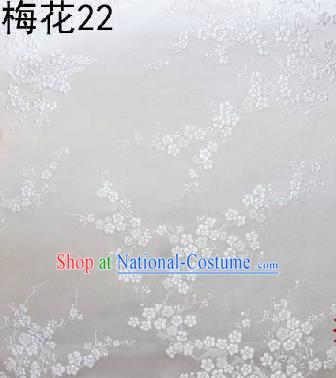 Asian Chinese Traditional Embroidery White Plum Blossom White Silk Fabric, Top Grade Brocade Embroidered Tang Suit Hanfu Dress Fabric Cheongsam Cloth Material