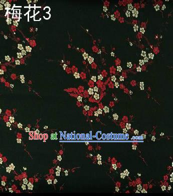 Asian Chinese Traditional Embroidery Red Plum Blossom Black Silk Fabric, Top Grade Brocade Embroidered Tang Suit Hanfu Dress Fabric Cheongsam Cloth Material