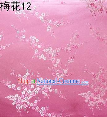 Asian Chinese Traditional Embroidery Plum Blossom Pink Silk Fabric, Top Grade Brocade Embroidered Tang Suit Hanfu Dress Fabric Cheongsam Cloth Material