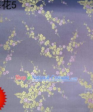 Asian Chinese Traditional Embroidery Golden Plum Blossom Lilac Silk Fabric, Top Grade Brocade Embroidered Tang Suit Hanfu Dress Fabric Cheongsam Cloth Material