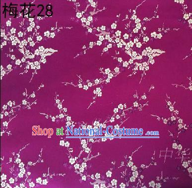 Asian Chinese Traditional Embroidery White Plum Blossom Rosy Silk Fabric, Top Grade Brocade Embroidered Tang Suit Hanfu Dress Fabric Cheongsam Cloth Material