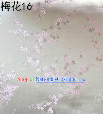 Asian Chinese Traditional Embroidery Pink Plum Blossom White Silk Fabric, Top Grade Brocade Embroidered Tang Suit Hanfu Dress Fabric Cheongsam Cloth Material