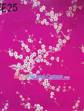 Asian Chinese Traditional Embroidery White Plum Blossom Rosy Silk Fabric, Top Grade Brocade Embroidered Tang Suit Hanfu Dress Fabric Cheongsam Cloth Material