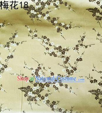 Asian Chinese Traditional Embroidery Plum Blossom Light Golden Silk Fabric, Top Grade Brocade Embroidered Tang Suit Hanfu Dress Fabric Cheongsam Material