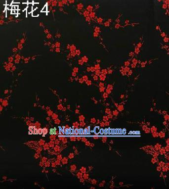 Asian Chinese Traditional Embroidery Red Plum Blossom Black Silk Fabric, Top Grade Brocade Embroidered Tang Suit Hanfu Dress Fabric Cheongsam Cloth Material