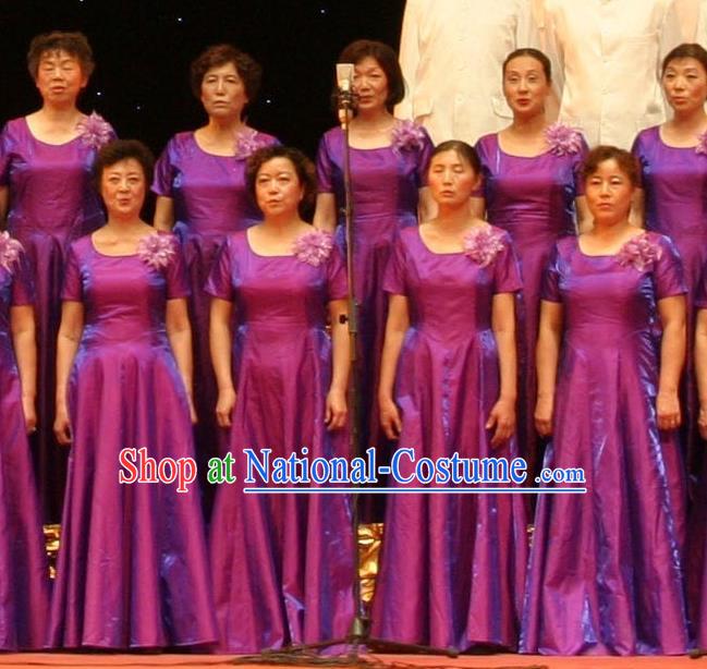 Chinese Classic Stage Performance Dance Costumes, Opening Dance Chorus Classic Purple Dress for Women