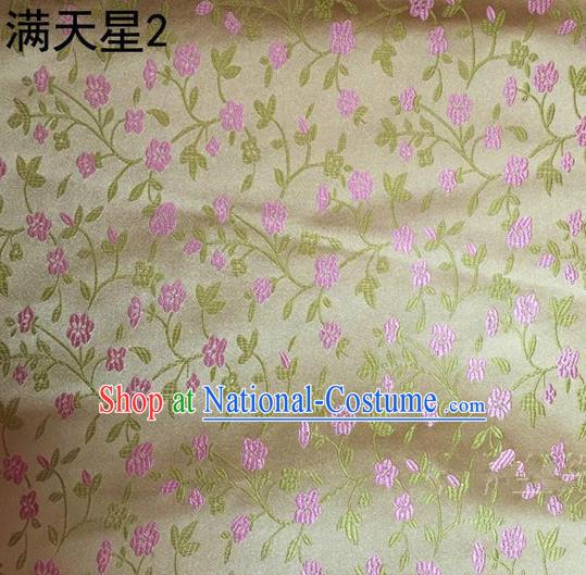 Traditional Asian Chinese Handmade Embroidery Plum Blossom Satin Tang Suit Golden Silk Fabric, Top Grade Nanjing Brocade Ancient Costume Hanfu Clothing Fabric Cheongsam Cloth Material