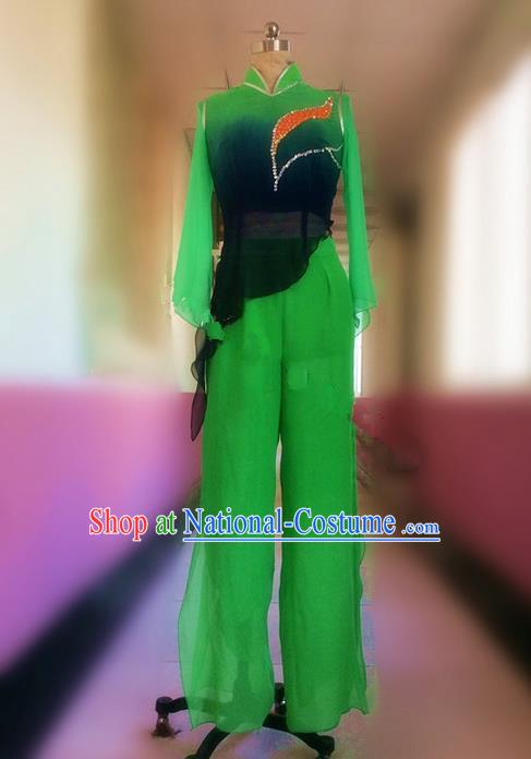 Traditional Ancient Chinese National Folk Yanko Dance Embroidery Costume, Elegant Hanfu China Classical Yangge Dance Dress Green Clothing for Women