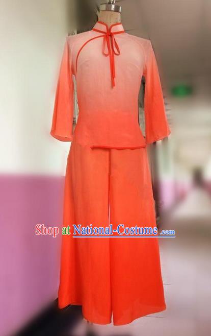 Traditional Ancient Chinese National Folk Yanko Dance Uniform, Elegant Hanfu China Classical Dance Dress Orange Clothing for Women