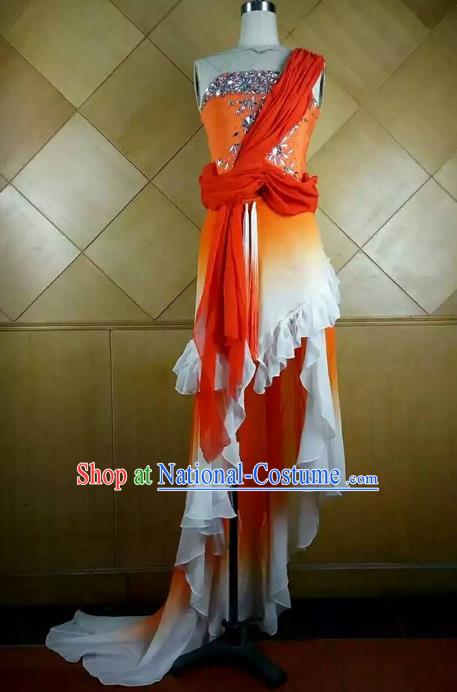 Traditional Ancient Chinese National Folk Yanko Dance Uniform, Elegant Hanfu China Classical Dance Orange Dress Clothing for Women