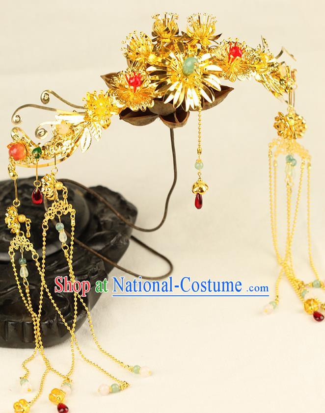 Chinese Ancient Style Hair Jewelry Accessories Wedding Phoenix Coronet Complete Set, Hanfu Xiuhe Suits Step Shake Bride Handmade Hairpins for Women