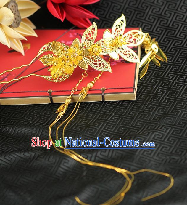 Chinese Ancient Style Hair Jewelry Accessories Wedding Luxury Tassel Hairpins, Hanfu Xiuhe Suits Step Shake Bride Handmade Hair Stick for Women