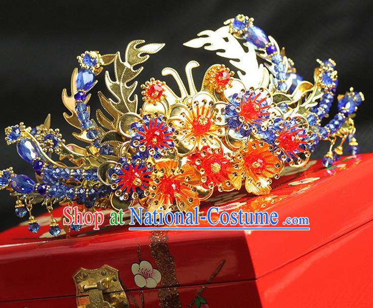 Asian Chinese Ancient Style Hair Jewelry Accessories Wedding Hanfu Xiuhe Suits Step Shake Bride Handmade Phoenix Coronet for Women