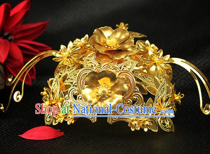 Chinese Ancient Style Hair Jewelry Accessories Wedding Princess Hair Pileum, Hanfu Xiuhe Suits Phoenix Coronet Bride Handmade Hairpins for Women