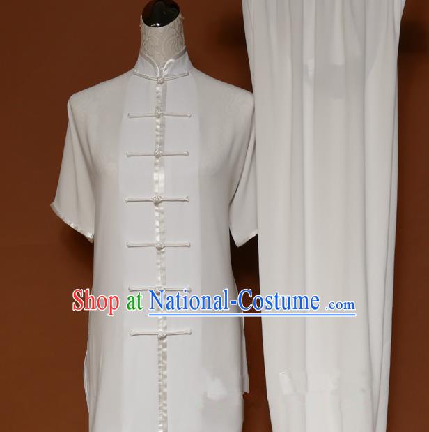 Top Grade Kung Fu Costume Asian Chinese Martial Arts Tai Chi Training White Uniform, China Linen Gongfu Shaolin Wushu Clothing for Men for Women