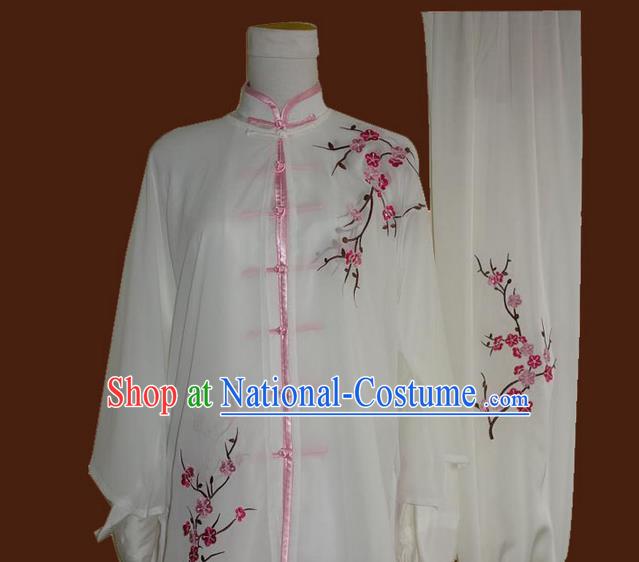 Asian Chinese Top Grade Silk Kung Fu Costume Martial Arts Tai Chi Training Plated Buttons Uniform, China Embroidery Plum Blossom Gongfu Shaolin Wushu Clothing for Women