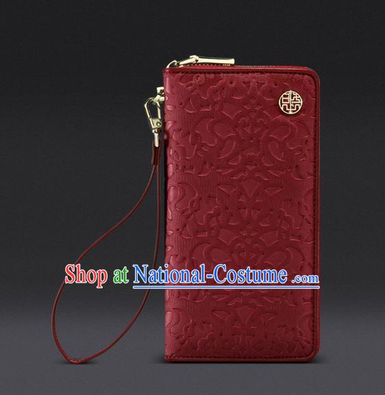 Traditional Handmade Asian Chinese Element Knurling Wallet National Handbag Red Purse for Women