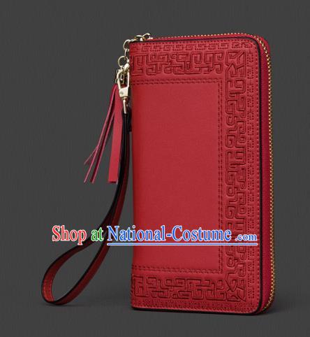 Traditional Handmade Asian Chinese Element Embroidery Wallet National Handbag Red Purse for Women