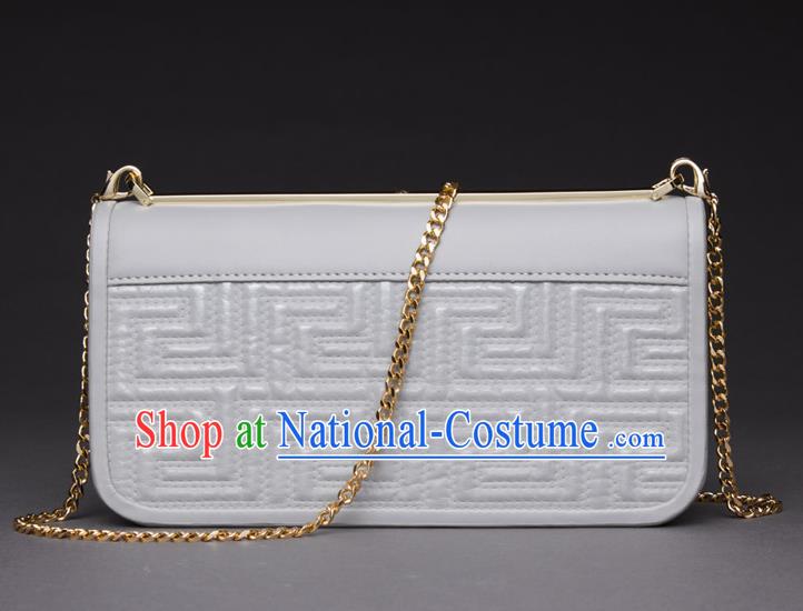 Traditional Handmade Asian Chinese Element Knurling Haversack Wallet National Handbag White Chain Purse for Women