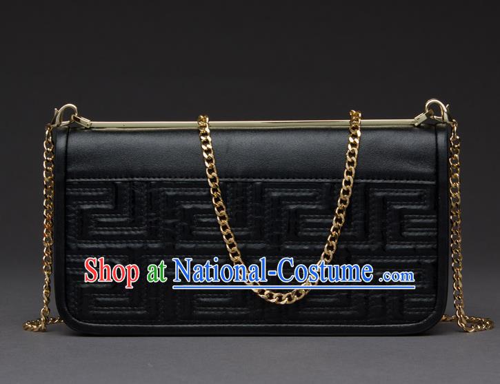 Traditional Handmade Asian Chinese Element Knurling Haversack Wallet National Handbag Black Chain Purse for Women