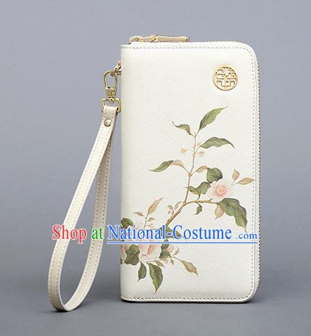 Traditional Handmade Asian Chinese Element Painting Flowers Wallet National Handbag Purse for Women