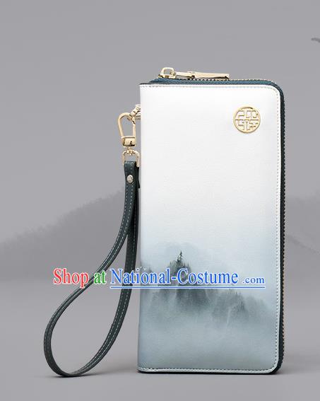 Traditional Handmade Asian Chinese Element Wallet National Handbag Ink Painting Purse for Women