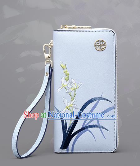 Traditional Handmade Asian Chinese Element Embroidery Orchid Wallet National Handbag Purse for Women