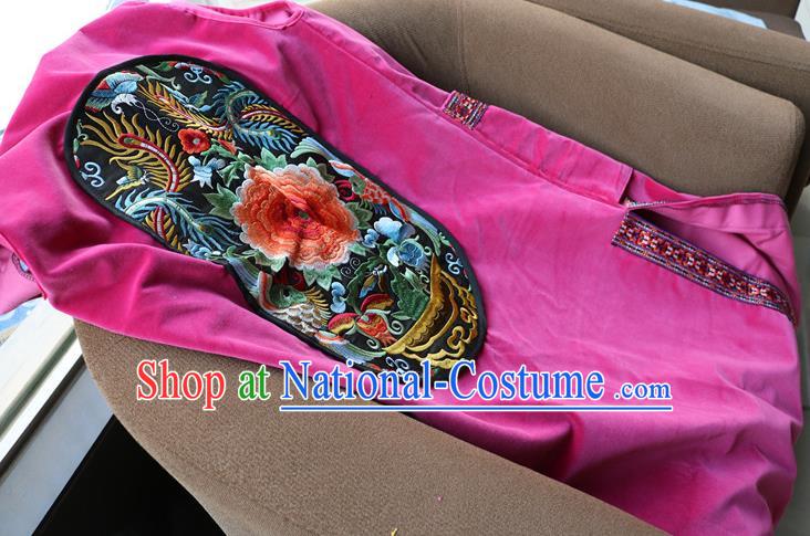 Traditional Chinese National Costume Long Vest, Elegant Hanfu Embroidered Rosy Cardigan for Women