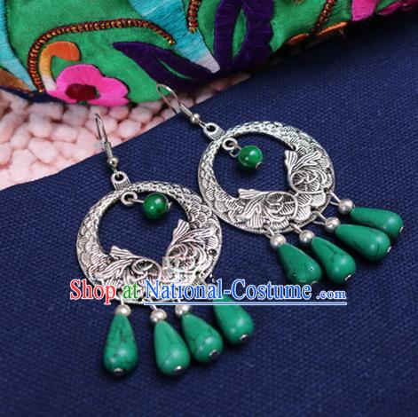 Traditional Handmade Chinese National Miao Nationality Silver Tassel Earrings for Women