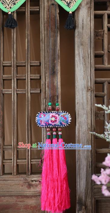 Traditional Handmade Chinese National Miao Nationality Tassel Embroidery Necklace Pendant for Women