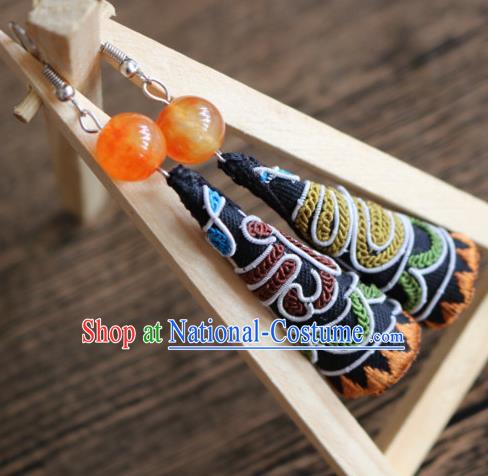 Traditional Handmade Chinese National Miao Nationality Embroidery Earrings for Women