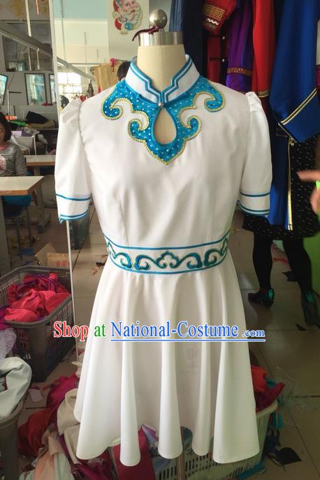 Traditional Chinese Mongol Nationality Dance Costume Mongol Robes, Chinese Mongolian Minority Nationality Embroidery Dress Clothing for Women