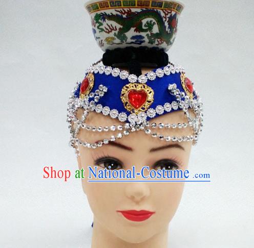 Traditional Handmade Chinese Mongol Nationality Handmade Royalblue Hair Accessories, China Mongols Mongolian Minority Nationality Headband Headwear for Women