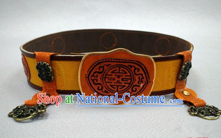 Traditional Handmade Chinese Mongol Nationality Handmade Leather Belts, China Mongols Mongolian Minority Nationality Waistband for Men