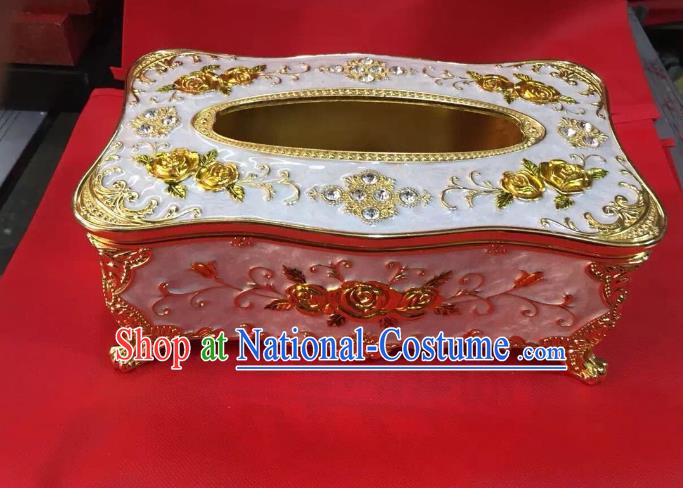 Traditional Handmade Chinese Mongol Nationality Crafts White Tissue Box, China Mongolian Minority Nationality Cloisonne Gilded Paper Holder