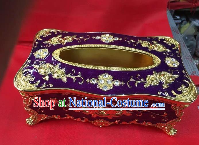 Traditional Handmade Chinese Mongol Nationality Crafts Purple Tissue Box, China Mongolian Minority Nationality Cloisonne Gilded Paper Holder