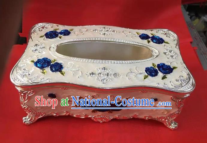 Traditional Handmade Chinese Mongol Nationality Crafts White Tissue Box, China Mongolian Minority Nationality Cloisonne Trace Silver Paper Holder