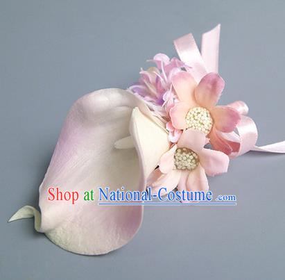 Top Grade Classical Wedding Pink Silk Common Callalily Flowers,Groom Emulational Corsage Groomsman Brooch Flowers for Men