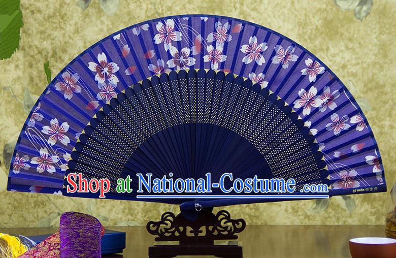 Traditional Chinese Crafts Purple Folding Fan, China Sensu Printing Oriental Cherry Silk Fan Hanfu Fans for Women