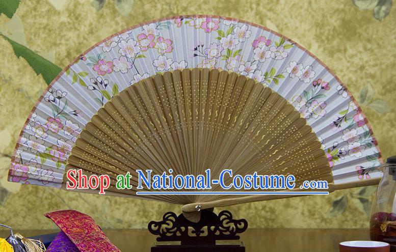 Traditional Chinese Handmade Crafts Pink Folding Fan, China Sensu Printing Peach Flowers Silk Fan Hanfu Fans for Women