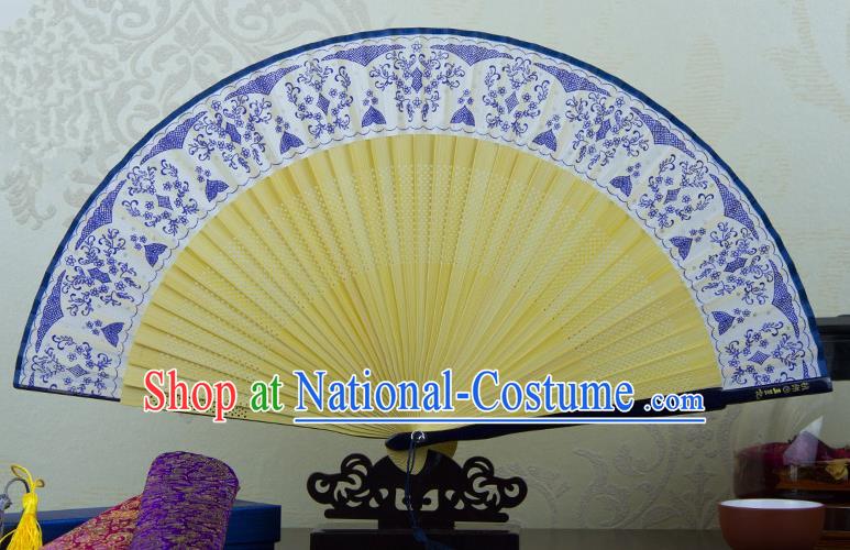 Traditional Chinese Handmade Crafts Folding Fan, China Printing Blue and White Porcelain Sensu Silk Fan Hanfu Fans for Women