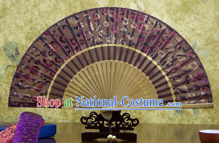 Traditional Chinese Handmade Crafts Two-segment Folding Fan, China Printing Flowers Sensu Brick Red Silk Fan Hanfu Fans for Women