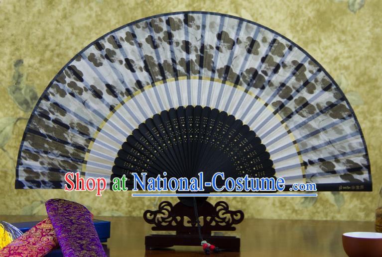 Traditional Chinese Handmade Crafts Two-segment Folding Fan, China Printing Flowers Sensu Black Silk Fan Hanfu Fans for Women