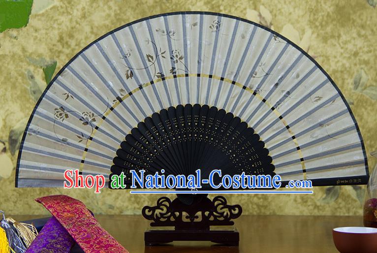 Traditional Chinese Handmade Crafts Two-segment Folding Fan, China Printing Flowers Sensu Grey Silk Fan Hanfu Fans for Women