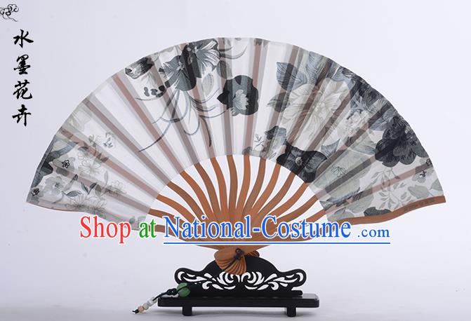 Traditional Chinese Handmade Crafts Folding Fan, China Ink Painting Flower Sensu Silk Fan Hanfu Fans for Women