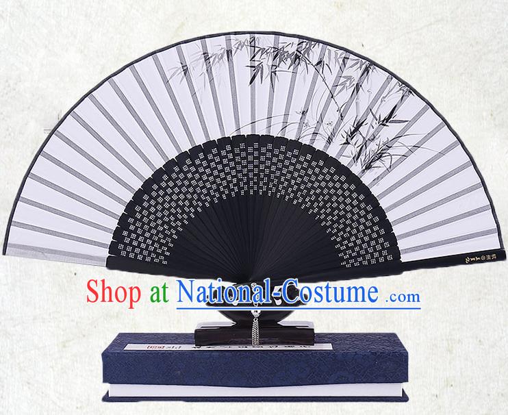 Traditional Chinese Handmade Crafts Folding Fan, China Classical Ink Painting Bamboo Sensu Silk Fan Hanfu Fans for Men